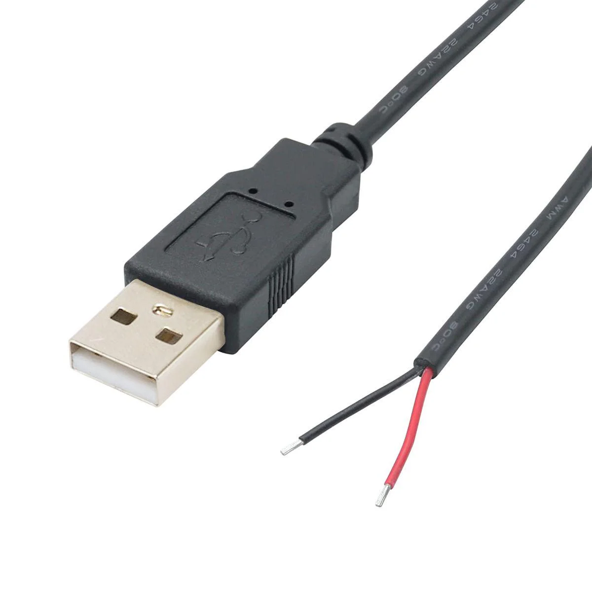 USB male single-sided cable 22AWG 50cm black tail stripped 5mm