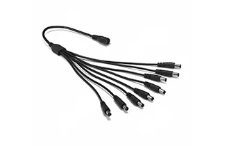 5.5 2.1mm 9V DC cable 1 female to 8 male 22AWG 30cm black