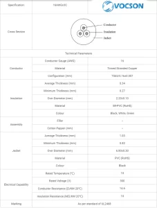 VOCSON UL2464 #16AWG x 3C cable