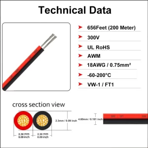 Specifications of Black-Red 2 Pin Parallel Silicon Wire Cable 1